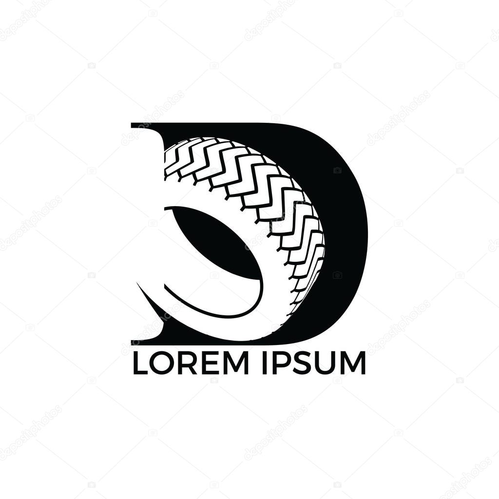 D letter logo car wheel logo design. Tyre company or tyre shop vector logo design.