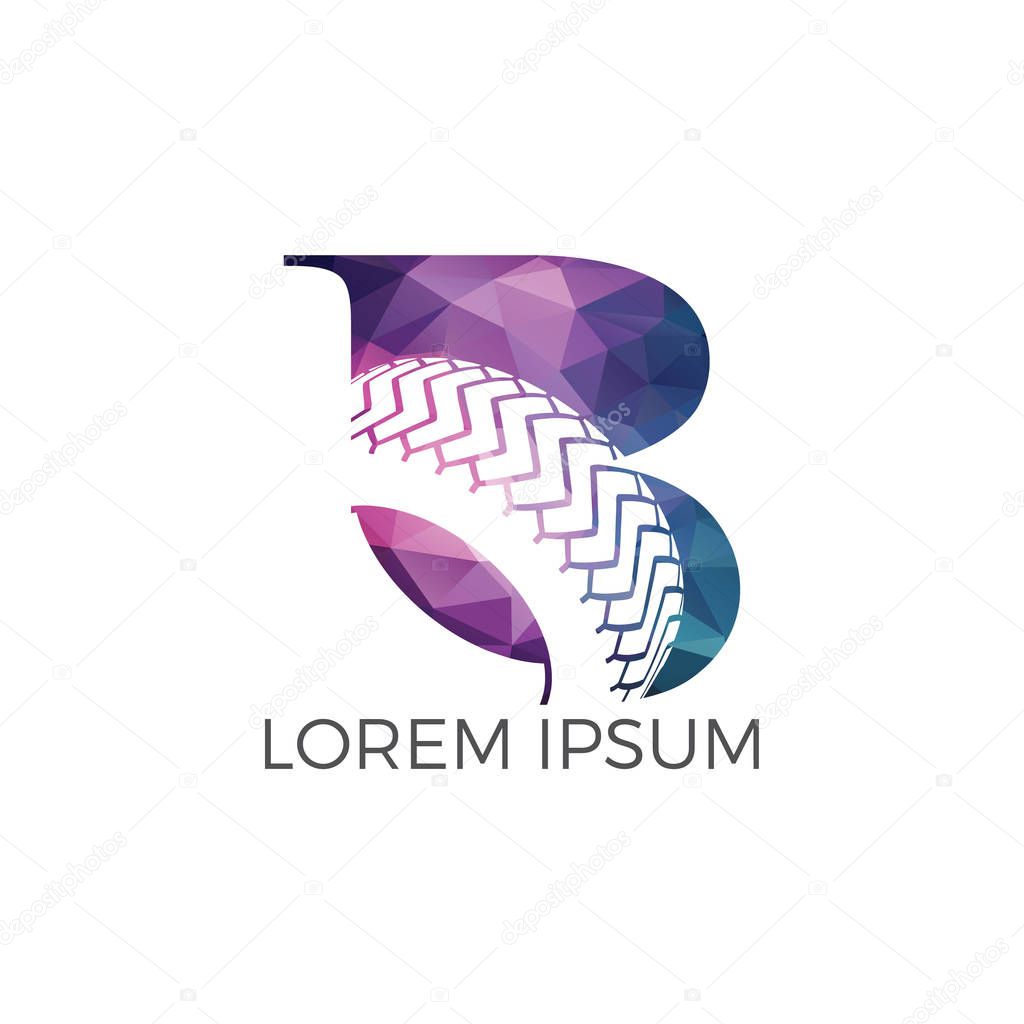 B letter logo car wheel logo design. Tyre company or tyre shop vector logo design.