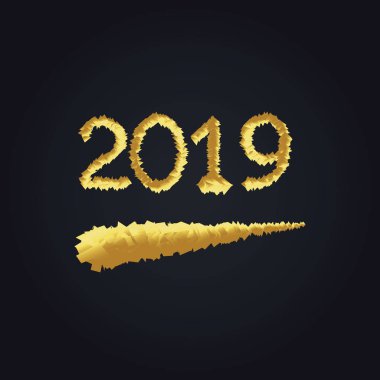 2019 altın yeni yıl işareti siyah zemin üzerine altın glitter ile. Vektör yeni yıl çizim. Happy New Year Banner parlak zemin üzerine 2019 sayılarla.
