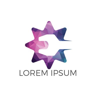 İngiliz anahtarı yıldız şekli teknik Onarım Servisi logo tasarımı. Simge basit kayıt onarım araçları.