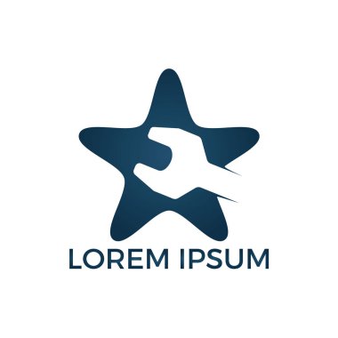 İngiliz anahtarı yıldız şekli teknik Onarım Servisi logo tasarımı. Simge basit kayıt onarım araçları.