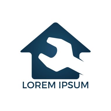 İngiliz anahtarı ve ana logo vektör logo tasarımı. Ev hizmet ve ev güvenlik logo tasarımı yaratıcı kavramı. Ev oto tamir servisi logo simge vektör çizim.