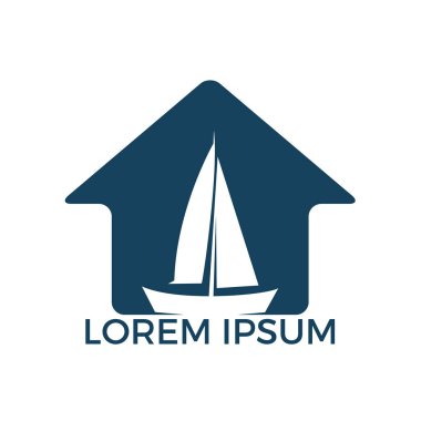 Yat Kulübü logo tasarımı. Ev ve yat logo konsept tasarımı. Deniz seyahat macera ya da Yatçılık Şampiyonası, yelken gezisi turnuva.
