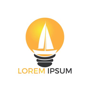 Yat ve ampul logo tasarımı. Spor takımı vektör logo tasarım kulüp veya yat yatçılık. Deniz seyahat macera ya da Yatçılık Şampiyonası, yelken gezisi turnuva.