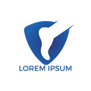Ayak ve ayak bileği podiatry vektör logo tasarımı. Ayak kalkan ve tıbbi çapraz logo şablonu ile. Ayak bakımı ve masaj logo tasarımı.