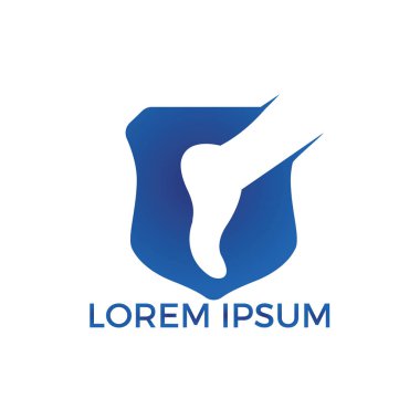 Ayak ve ayak bileği podiatry vektör logo tasarımı. Ayak kalkan ve tıbbi çapraz logo şablonu ile. Ayak bakımı ve masaj logo tasarımı.