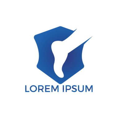 Ayak ve ayak bileği podiatry vektör logo tasarımı. Ayak kalkan ve tıbbi çapraz logo şablonu ile. Ayak bakımı ve masaj logo tasarımı.