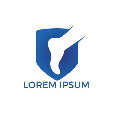 Ayak ve ayak bileği podiatry vektör logo tasarımı. Ayak kalkan ve tıbbi çapraz logo şablonu ile. Ayak bakımı ve masaj logo tasarımı.