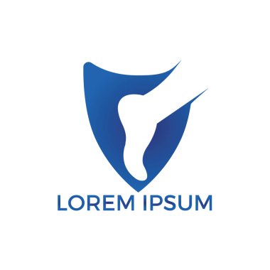 Ayak ve ayak bileği podiatry vektör logo tasarımı. Ayak kalkan ve tıbbi çapraz logo şablonu ile. Ayak bakımı ve masaj logo tasarımı.