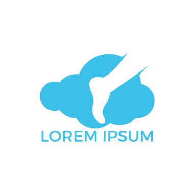 Ayak ve ayak bileği podiatry vektör logo tasarımı. Ayak bulut ve tıbbi çapraz logo şablonu ile. Ayak bakımı ve masaj logo tasarımı.
