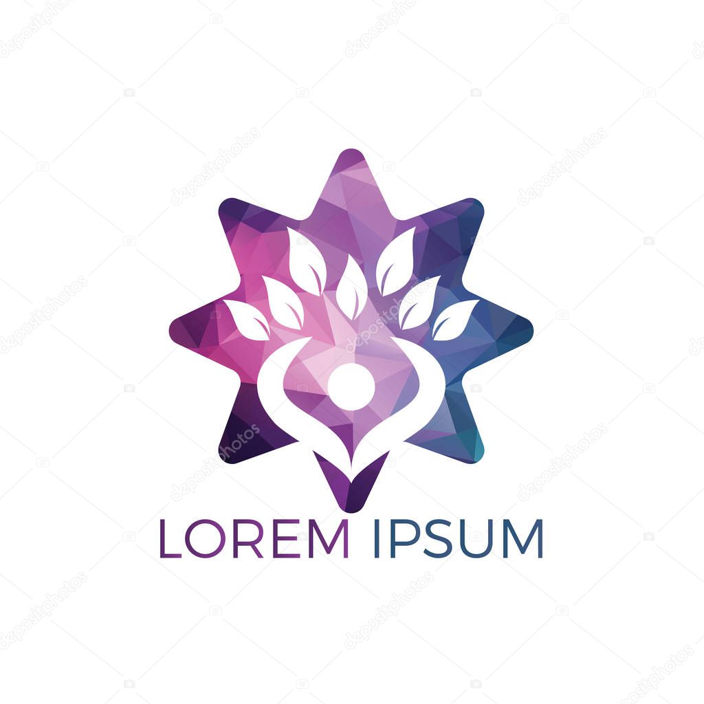 Human life logo icon of abstract people tree vector. Human tree star shape sign and symbol.