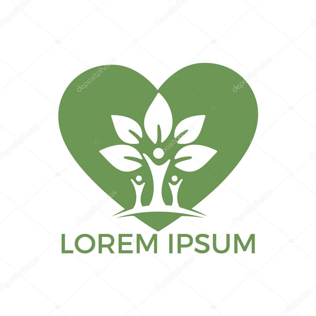 Family Tree and heart logo design. Healthy people tree logo. Joyful people vector logo template.