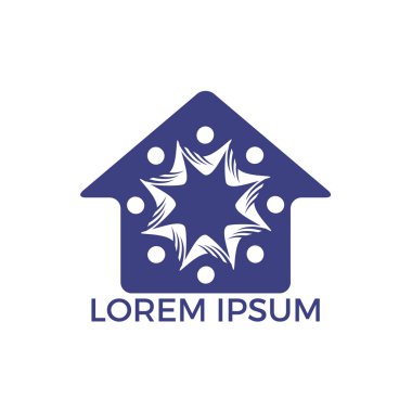 Ev ve insanlar logo tasarımı. Vektör logo şablonu ev ve neşeli insanlar.
