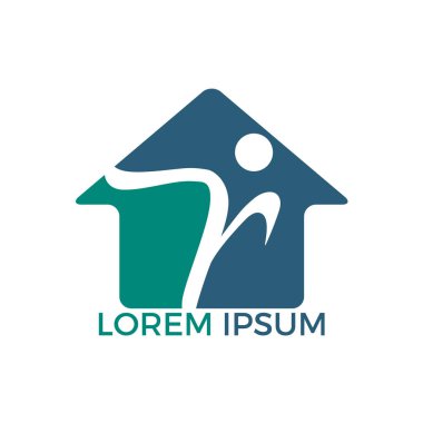 Emlakçı vektör logo tasarlamak. Ev temizliği veya ev güvenlik logo tasarım konsepti. Vektör adam ve ev logo kavramı.