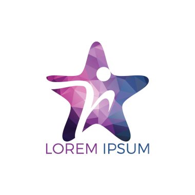 Soyut başarı logo vektör tasarımı. Mutlu insan ve yıldız logo tasarımı. Fitness ve sağlık logo konsept tasarımı.
