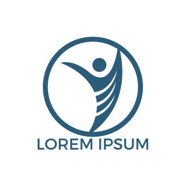 Etkin insan karakteri logo tasarımı. Özgürlük vektör logo konsept illüstrasyon. Sağlık logo işareti.