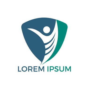 Etkin insan karakteri logo tasarımı. Özgürlük vektör logo konsept illüstrasyon. Sağlık logo işareti.