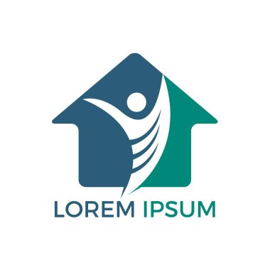 Emlakçı vektör logo tasarlamak. Ev temizliği veya ev güvenlik logo tasarım konsepti. Vektör adam ve ev logo kavramı.