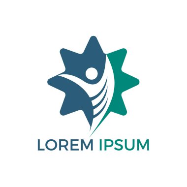 Soyut başarı logo vektör tasarımı. Mutlu insan ve yıldız logo tasarımı. Fitness ve sağlık logo konsept tasarımı.
