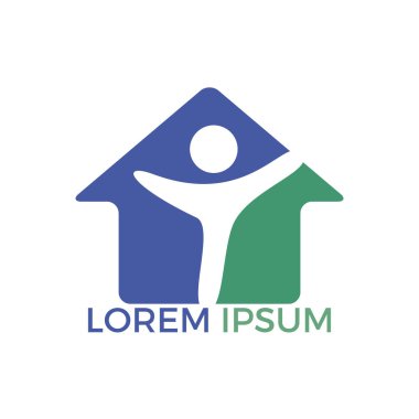 Mutlu insan vektör logo tasarımı ile ev. Hayır, yardım ve Destek organizasyon vektör tasarımı. 