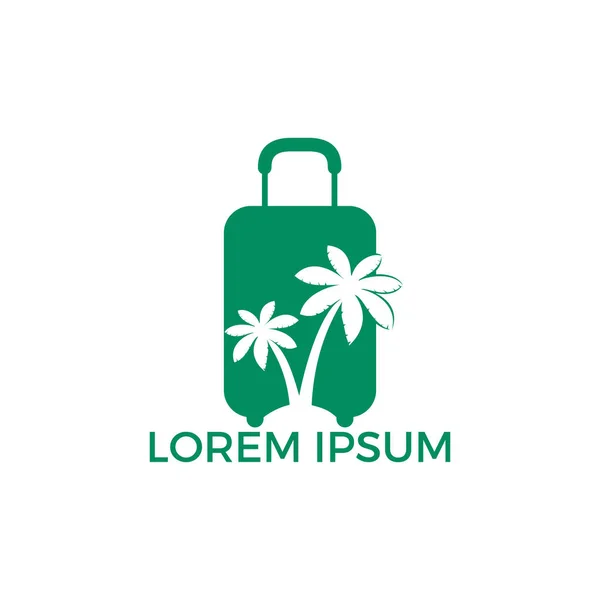 Palmiye Ağaçları Seyahat Çantası Vektör Logo Tasarımı Ada Plaj Logosu — Stok Vektör