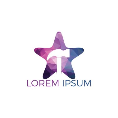 Yıldız Logo Tasarımı ile Hammer. Yenileme veya onarım vektör logo tasarım konsepti.