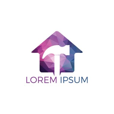 Ev Logo Tasarımı ile Hammer. Yenileme veya onarım vektör logo tasarım konsepti. Ev hizmeti logo şablonu. 
