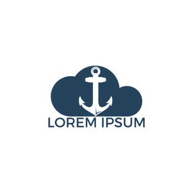 Cloud Anchor vektör logo tasarımı. Deniz ve heraldry tasarım için vektör illüstrasyon. Deniz Çapa vektör logo tasarımı.