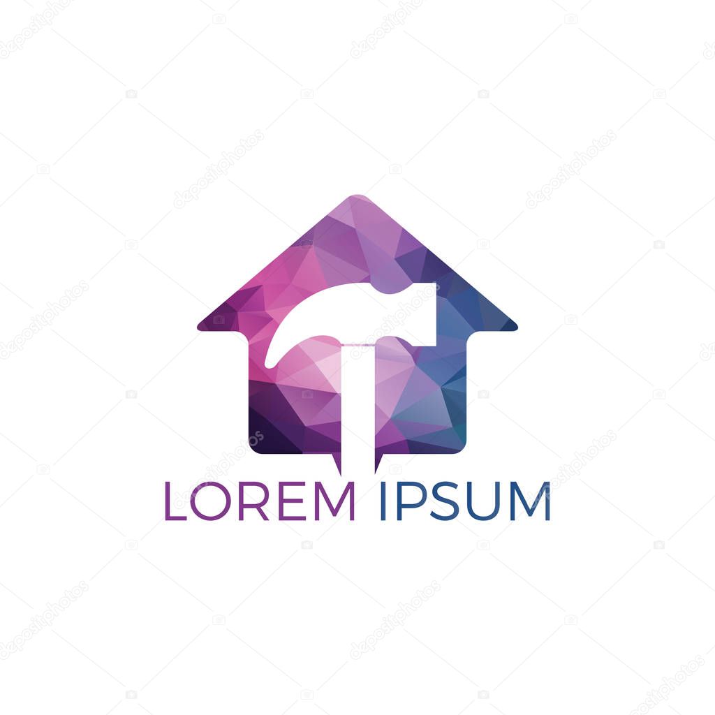 Hammer With Home Logo Design. Renovation or repairment vector logo design concept. Home service logo template.