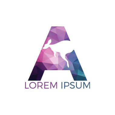 Kanguru logolu bir ilk mektup. Yaratıcı kanguru ve mektup A logo tasarım konsepti.
