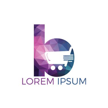 Mektup B Alışveriş logo tasarımı. Soyut renkli alışveriş sepeti simgesi ve gülümseme. Uygulama Alışveriş Logosu.