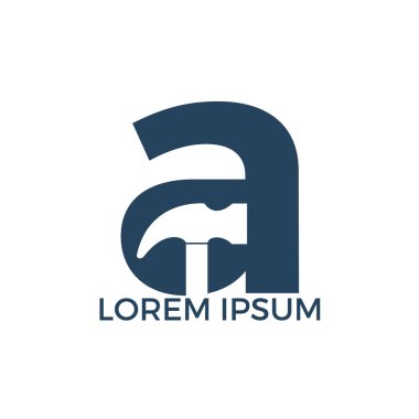 Mektup A Hammer logo tasarımı. Onarım, İnşaat veya Yenileme Vektör Logo Konsepti.