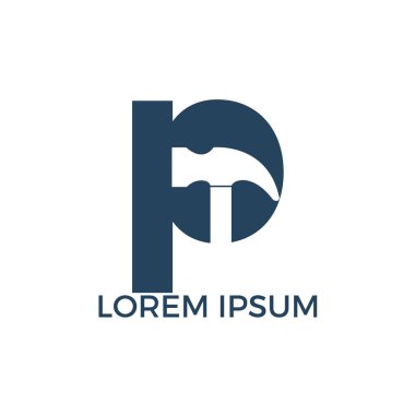 Mektup P Hammer logo tasarımı. Onarım, İnşaat veya Yenileme Vektör Logo Konsepti.