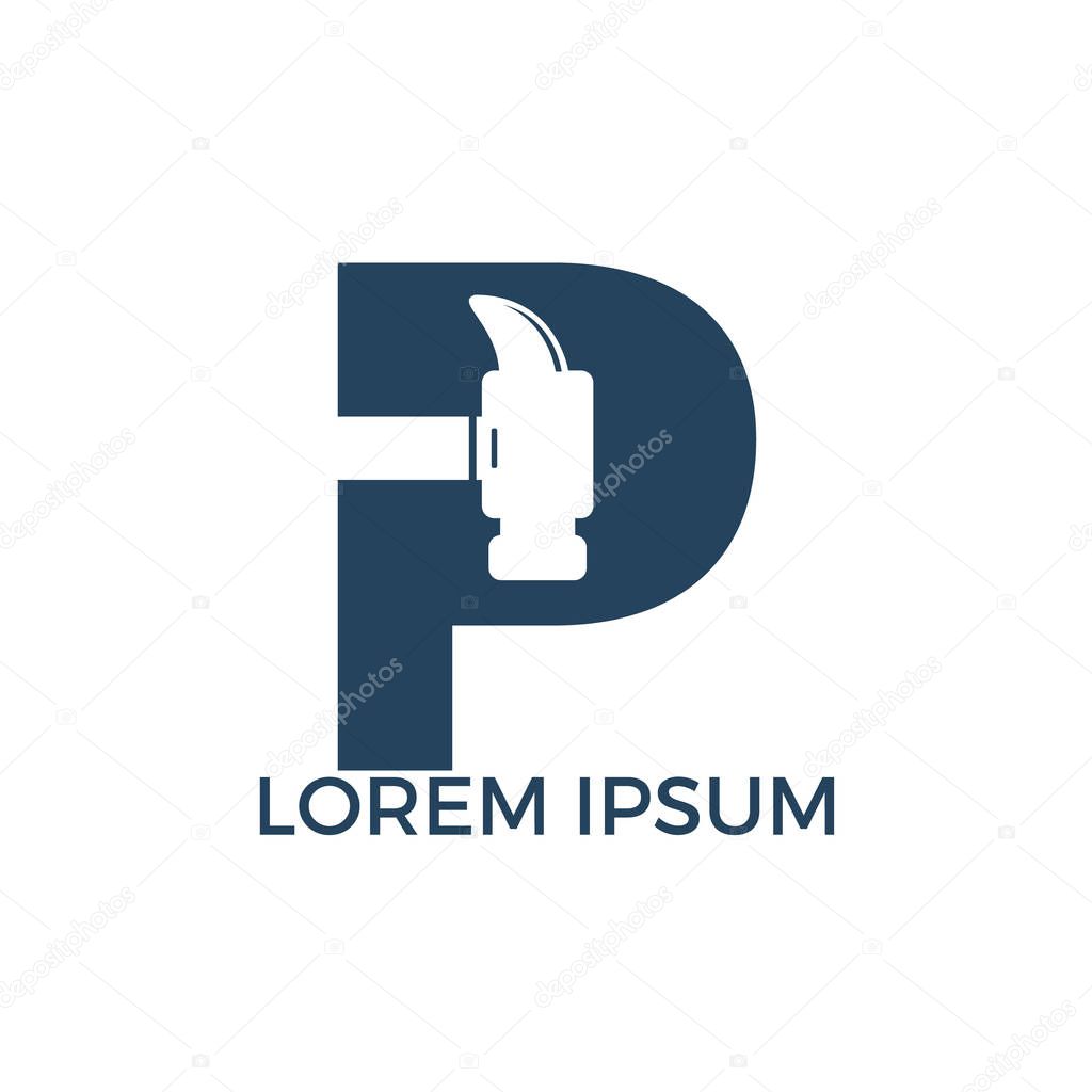 Letter P Hammer Logo Design Repair Construction Or Renovation Vector Logo Concept 265899394 Larastock