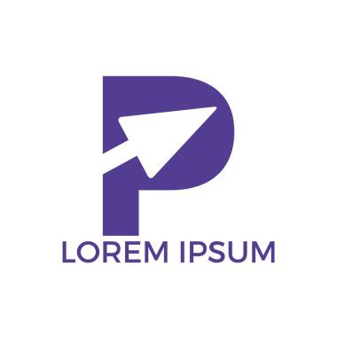 Ok ile P Harfi İlk Logo Tasarımı. İş ve teknoloji logo tasarım şablonu.