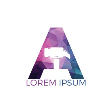 Mektup A Hammer logo tasarımı. Onarım, İnşaat veya Yenileme Vektör Logo Konsepti.