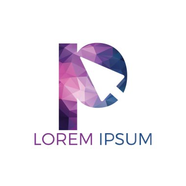 Ok ile P Harfi İlk Logo Tasarımı. İş ve teknoloji logo tasarım şablonu.