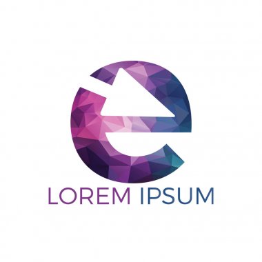 E Harfi Ok ile İlk Logo Tasarımı. İş ve teknoloji logo tasarım şablonu.