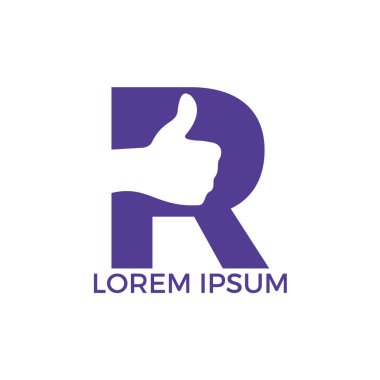 R harfi ve thumbs kadar vektör logo tasarımı. İşaret simgesi gibi. El parmağı yukarı sembolü.