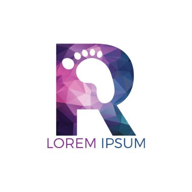 R harfi ve ayak vektör logo tasarımı. Ayak sağlığı simgesi logo tasarım şablonu. Sağlık sembolü.