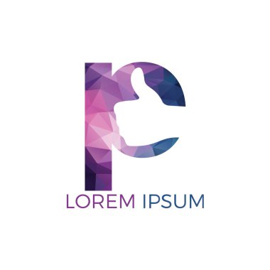 P harfi ve Thumbs kadar vektör logo tasarımı. İşaret simgesi gibi. El parmağı yukarı sembolü.