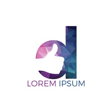 D harfi ve Thumbs kadar vektör logo tasarımı. İşaret simgesi gibi. El parmağı yukarı sembolü.