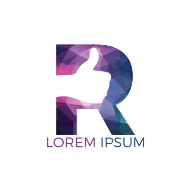 R harfi ve thumbs kadar vektör logo tasarımı. İşaret simgesi gibi. El parmağı yukarı sembolü.