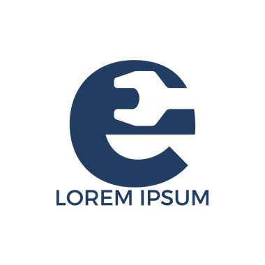 İlk harf E ve anahtar logo tasarımı. Onarım iş ve constuction logo tasarım konsepti.