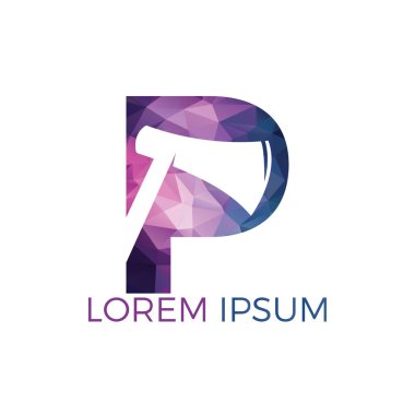 İlk harf P ve Lumberjack balta logo tasarımı. Ahşap işçilik veya marangozluk logo tasarım konsepti.