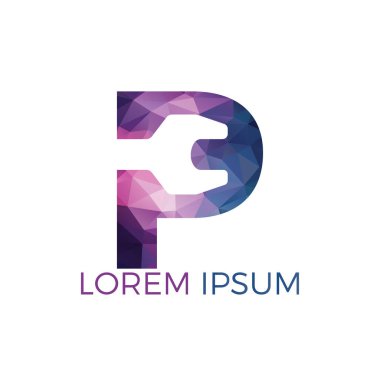 İlk harf P ve anahtar logo tasarımı. Onarım iş ve constuction logo tasarım konsepti.