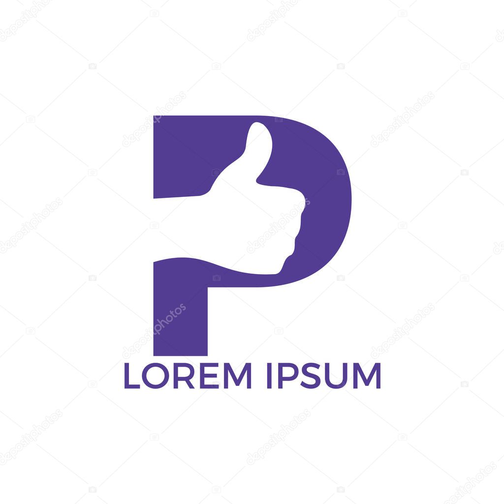 Letter P and Thumbs up vector logo design. Like sign icon. Hand finger up symbol.