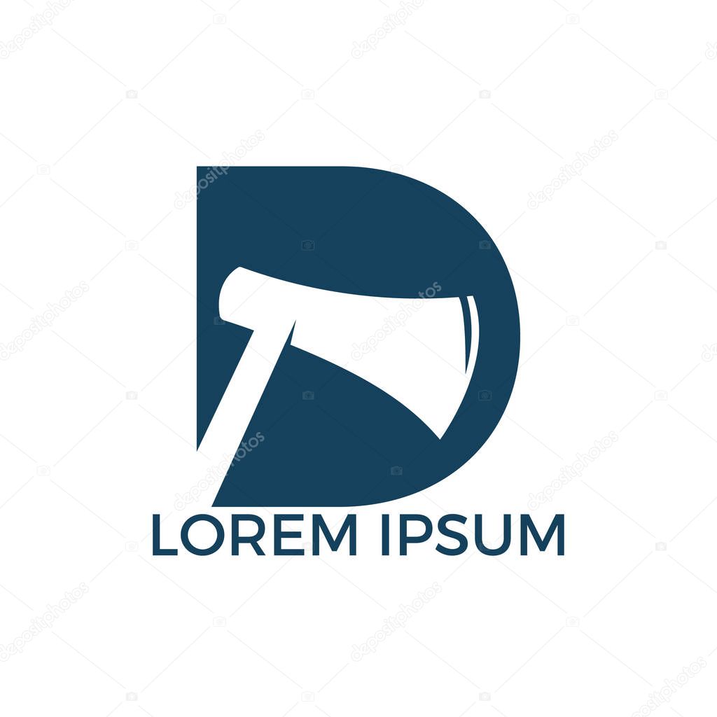 Initial letter D and Lumberjack axe logo design. Woodworking or carpentry logo design concept.