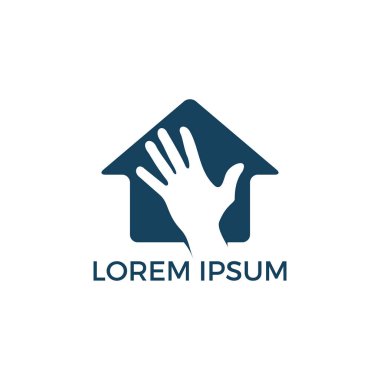 Ev ve el logosu tasarımı. Sigorta logosu şablonu. Ev bakım vektör logo tasarım şablonu.