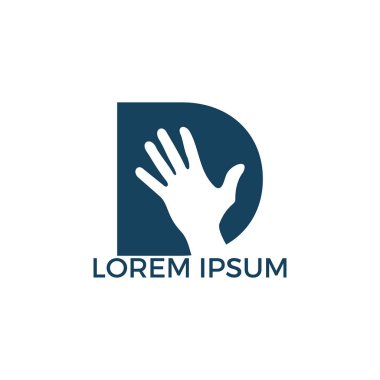 D Harfi ve İnsan el vektör logo tasarımı. İş teklifi veya ortaklık sembolü. Umut ya da yardım konsepti. Destek ve takım çalışması işareti.